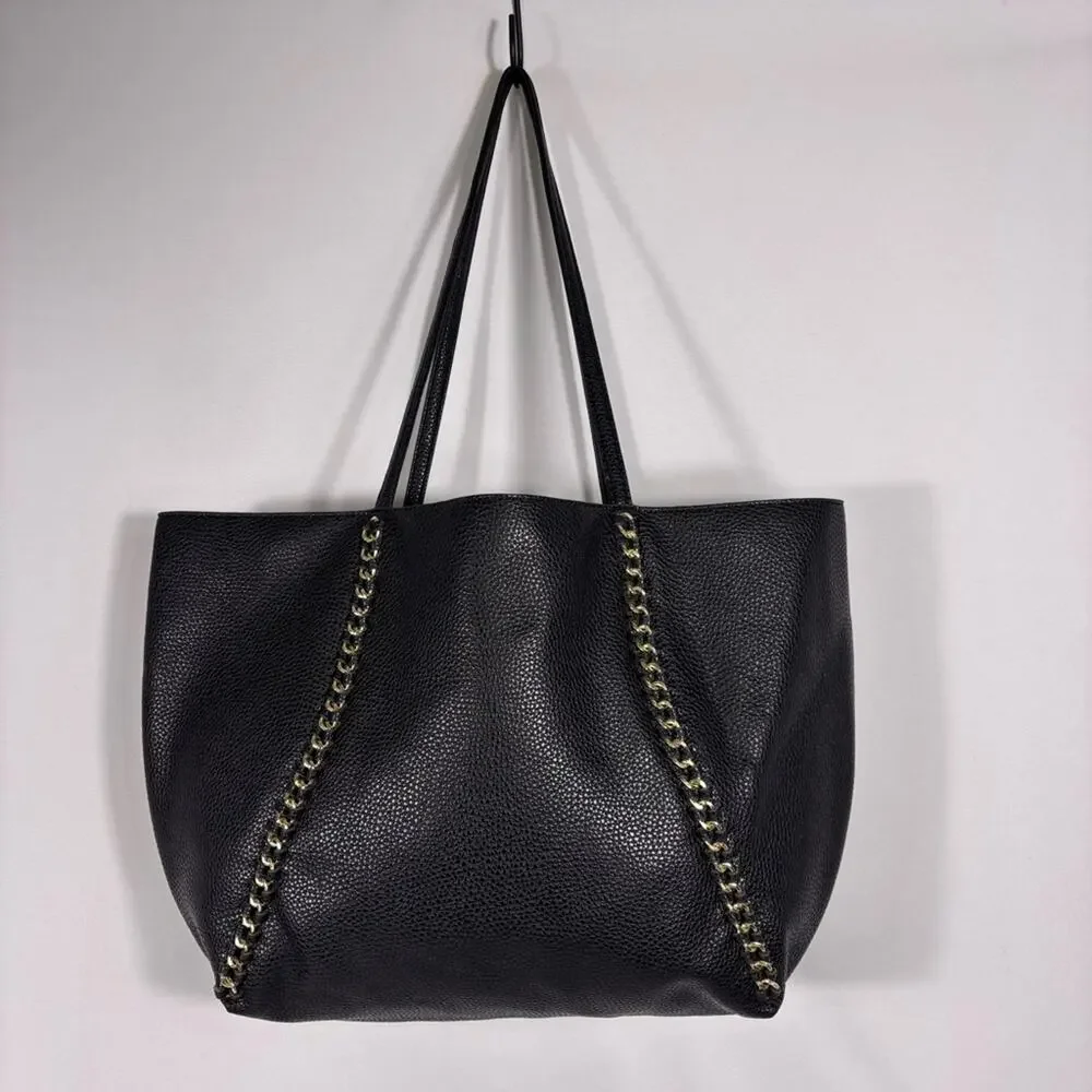 BCBG Chic Black Tote with Gold Chain Accents Bin10